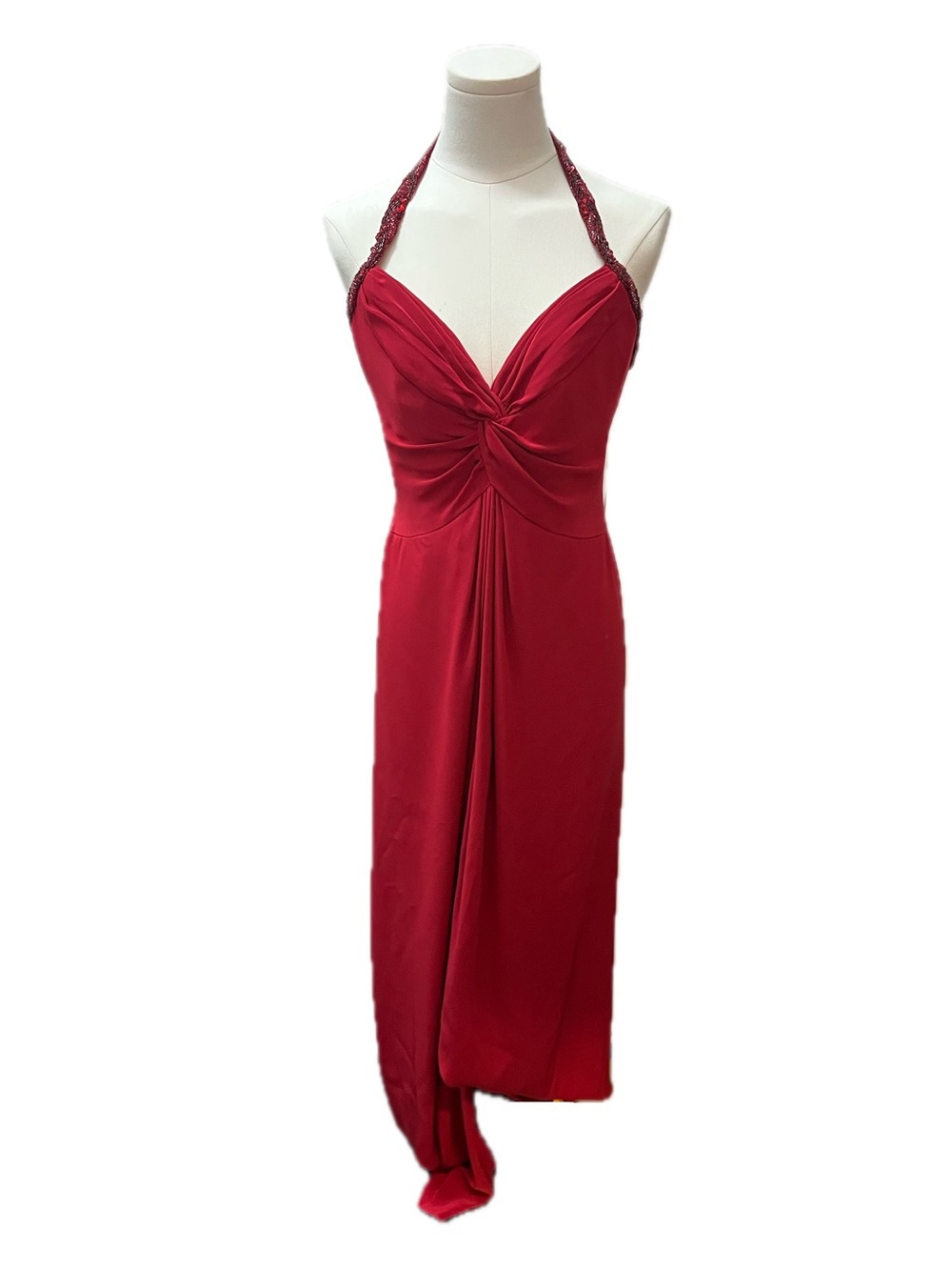 Vintage Beaded Bob Mackie Crimson Halter Evening Gown Long Formal Dress Size 2